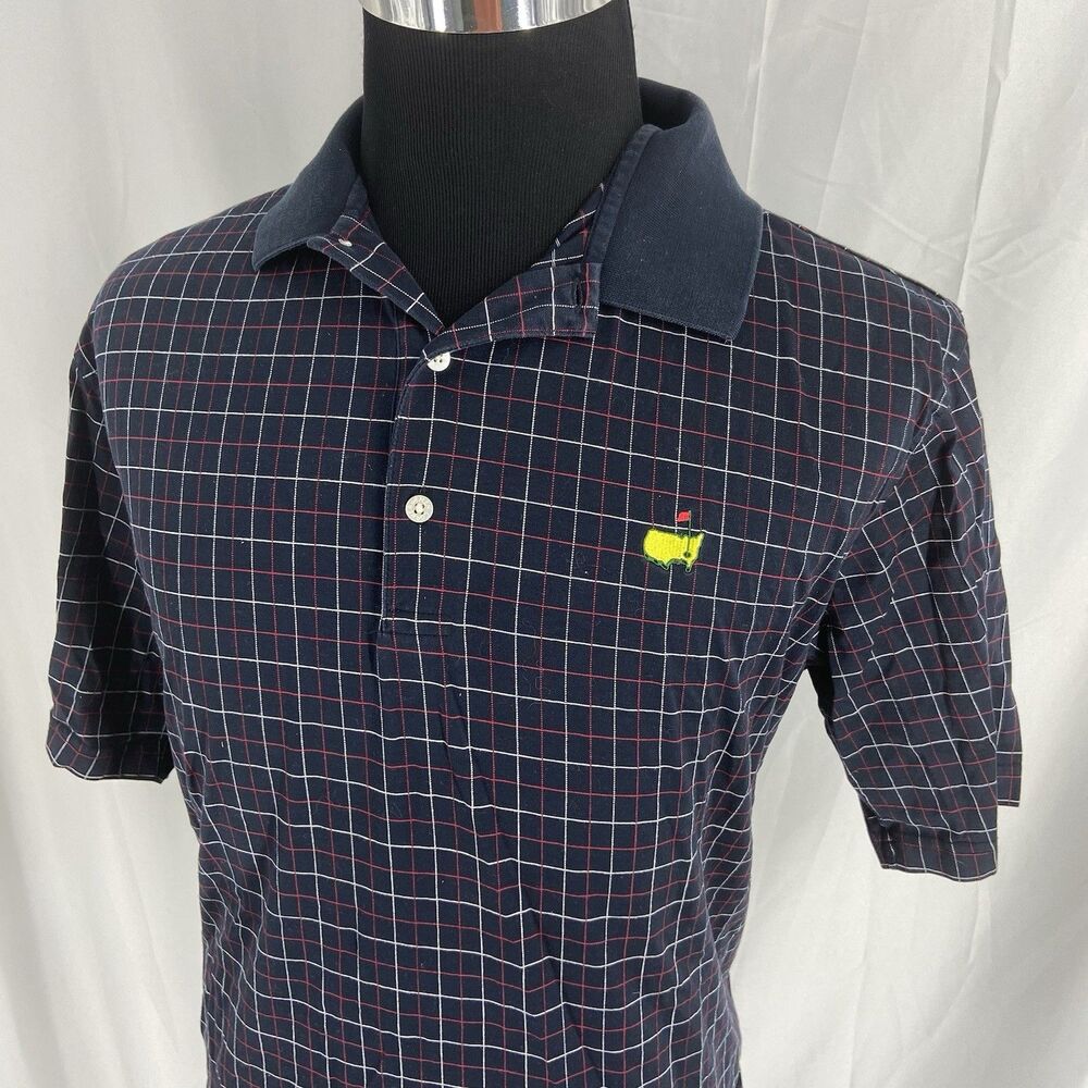 Masters Golf Polo Shirt Mens Large Blue Plaid 100% Pima Cotton Amen Corner